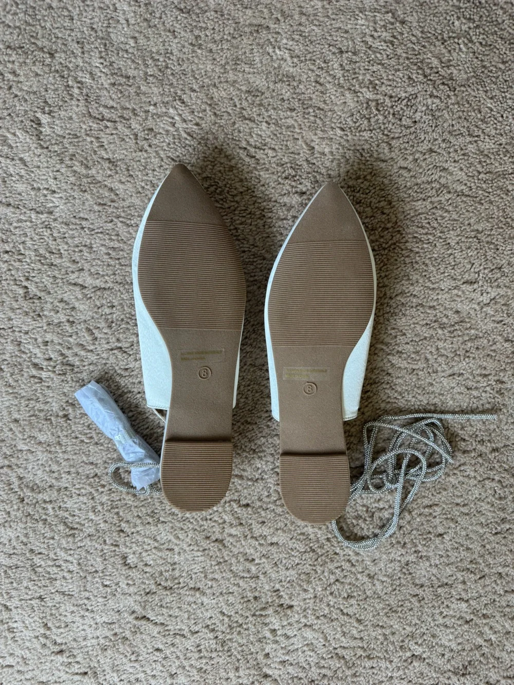 Lulu's Finnian White Satin Rhinestone Lace-Up Pointed Toe Flats